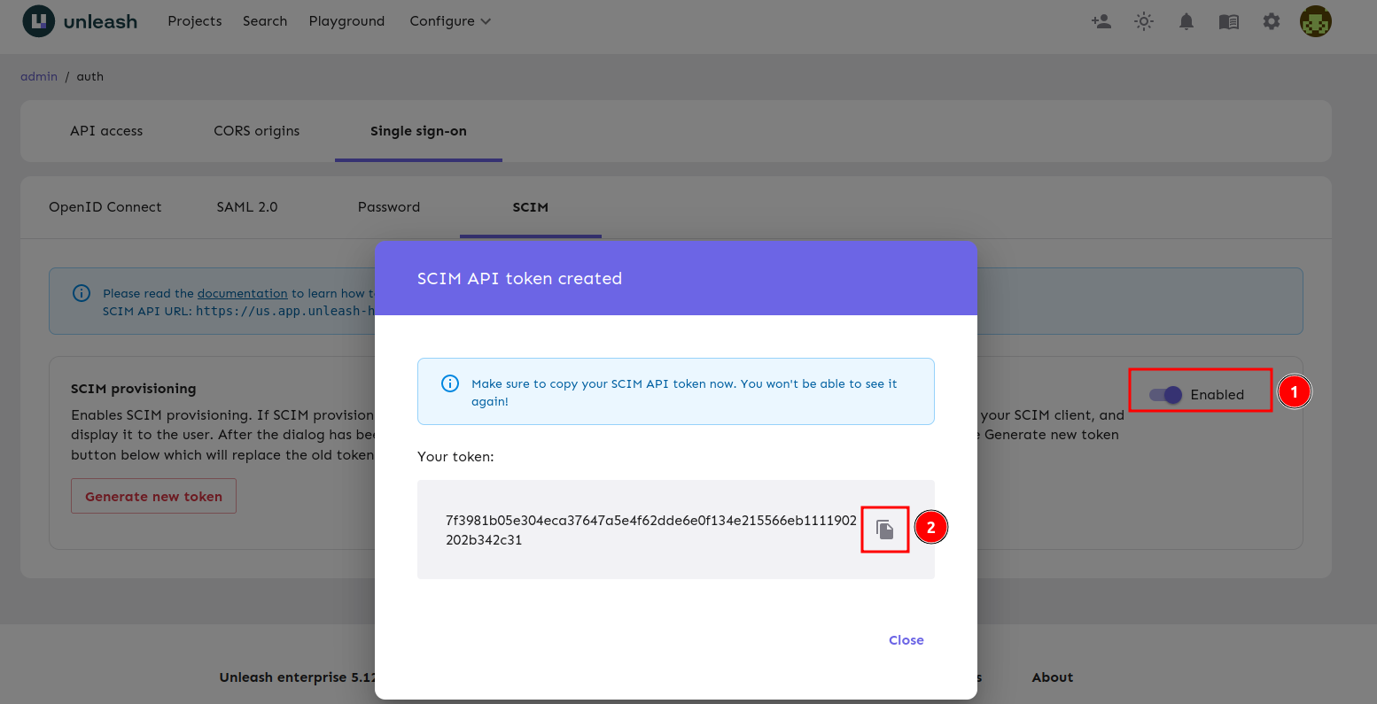 Enable the SCIM toggle