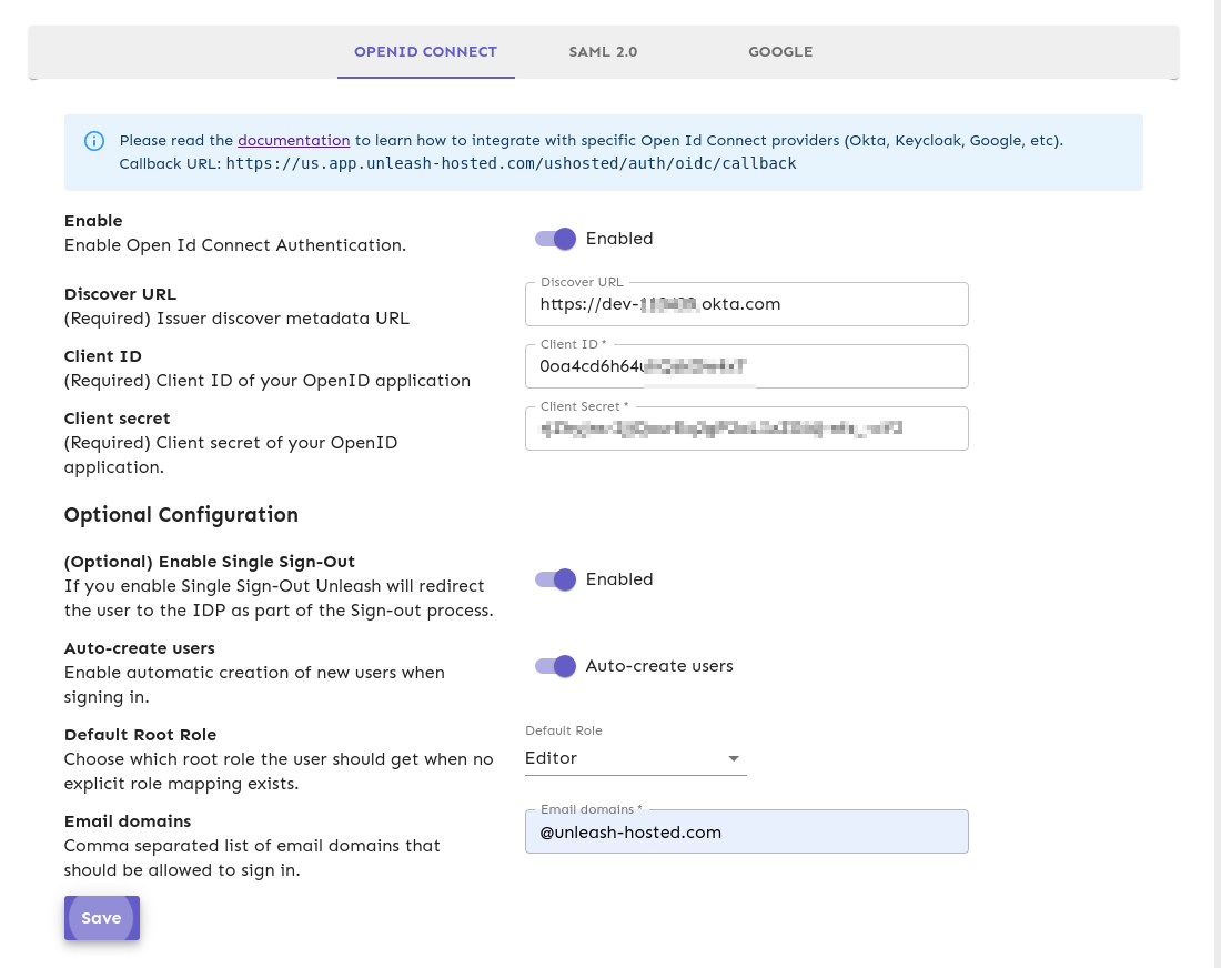 Unleash: Configure OpenID Connect